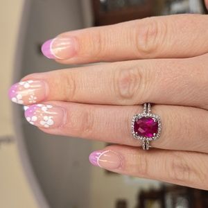 SZ 6 Lab Created Sterling Silver Ruby & Diamond Ring